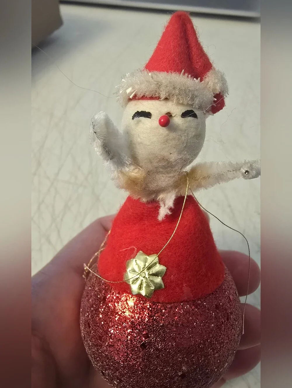 Vintage Christmas Ornament  Santa Clause with a Spun Cotton Head Handmade READ